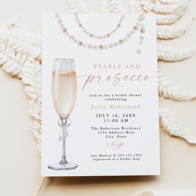 JULIA Boho Floral Pearls & Prosecco Bridal Shower Invitation (Creator Uploaded)