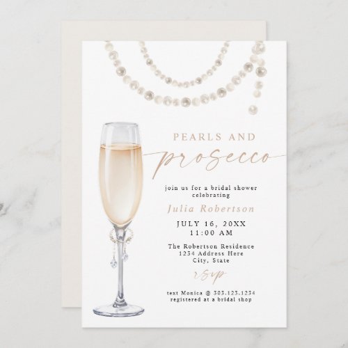 JULIA Boho Floral Pearls  Prosecco Bridal Shower Invitation