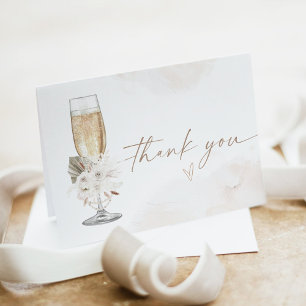 JULIA Boho Floral Pearls & Prosecco Bridal Shower Letterpress Thank You Card