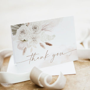 JULIA Boho Floral Pearls & Prosecco Bridal Shower Letterpress Thank You Card