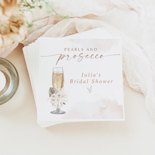 JULIA Boho Floral Pearls & Prosecco Bridal Shower Napkins (Creator Uploaded)