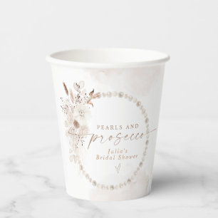 JULIA Boho Floral Pearls & Prosecco Bridal Shower Paper Cups