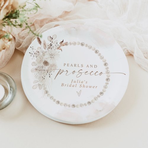 JULIA Boho Floral Pearls  Prosecco Bridal Shower Paper Plates