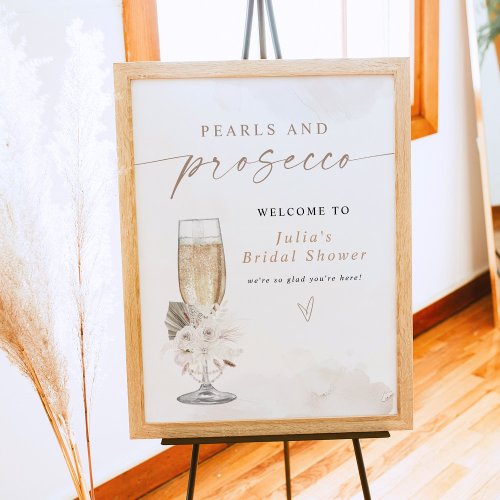 JULIA Boho Floral Pearls  Prosecco Bridal Shower Poster
