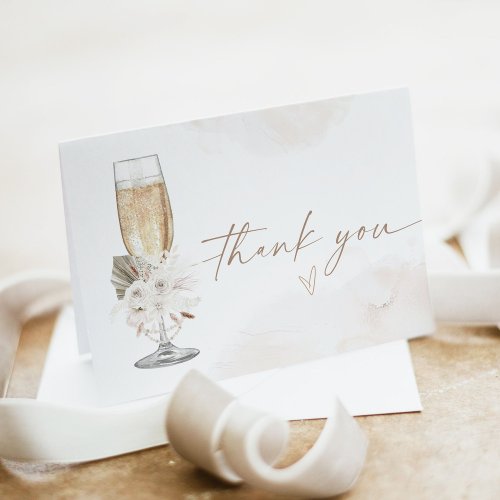 JULIA Boho Floral Pearls  Prosecco Bridal Shower Thank You Card
