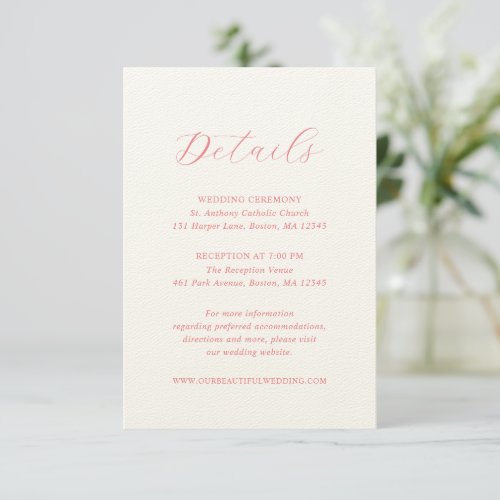 Julia Coral Traditional Elegant Wedding Enclosure Card