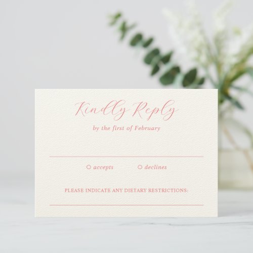 Julia Coral Traditional Elegant Wedding RSVP Card