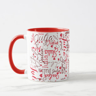 Julia Custom Script Name + Red Hearts Romantic Mug