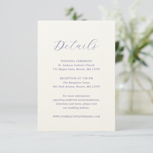 Julia Dusty Lavender Traditional Elegant Wedding Enclosure Card