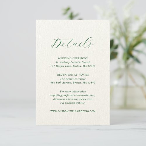 Julia Hunter Green Traditional Elegant Wedding Enclosure Card