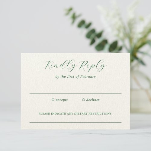 Julia Hunter Green Traditional Elegant Wedding RSVP Card
