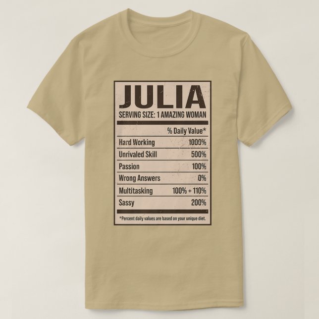 Julia Nutrition Facts Name Nickname Alias Title Fr T-Shirt (Design Front)