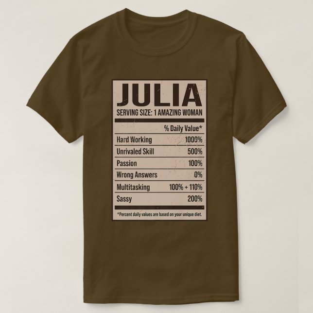 Julia Nutrition Facts Name Nickname Alias Title Fr T-Shirt (Design Front)
