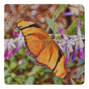 Julia Orange Butterfly Art Marble Trivet