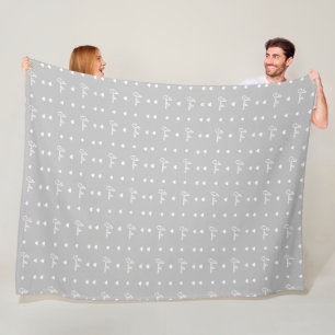 Julia repeating custom name white hearts on gray fleece blanket