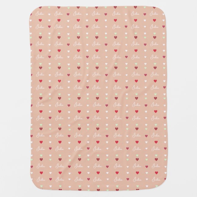 Julia repeating custom name with hearts pinkish baby blanket (Front)