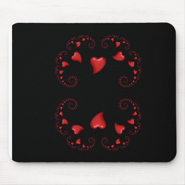 Julia Set Fractal With Red Hearts Mouse Pad (Front)