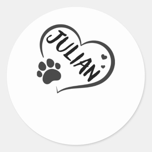 Julian Name In A Heart With A Paw  Classic Round Sticker