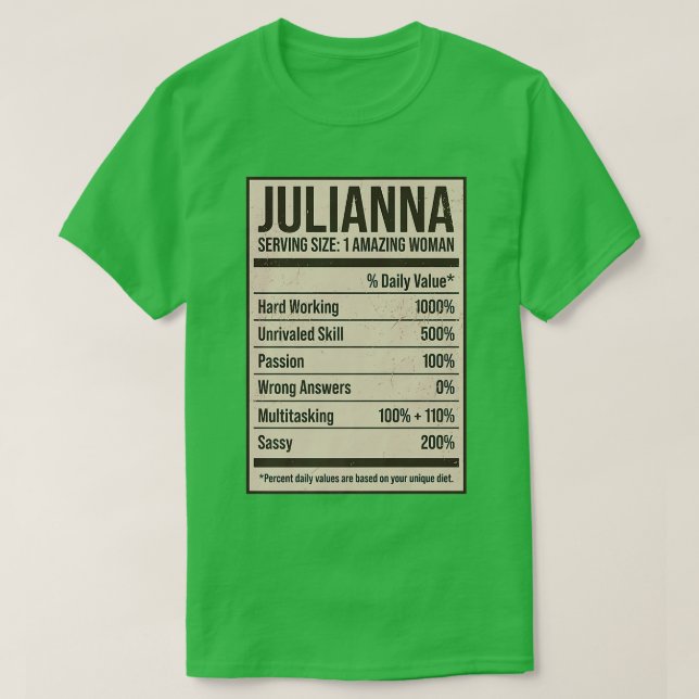 Julianna Nutrition Facts Name Nickname Alias Title T-Shirt (Design Front)