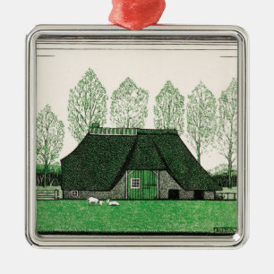 Julie de Graag, Farmhouse with Thatched Roof, Metal Ornament