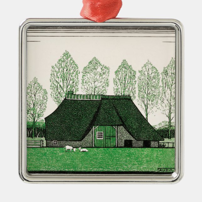 Julie de Graag, Farmhouse with Thatched Roof, Metal Ornament (Front)