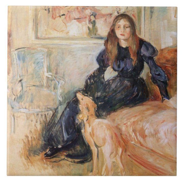 Julie Manet and her Greyhound (by Berthe Morisot) Ceramic Tile (Front)