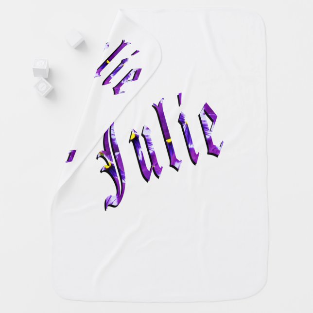 Julie, Name, Logo, White Snugly Baby Blanket. Swaddle Blanket (In Situ)