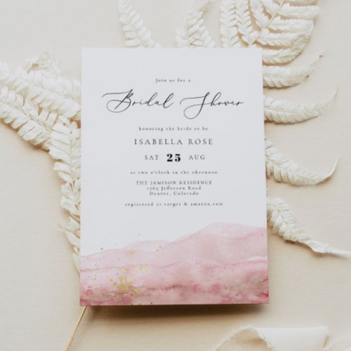 JULIEN  Blush Pink Watercolor Gold Bridal Shower Invitation