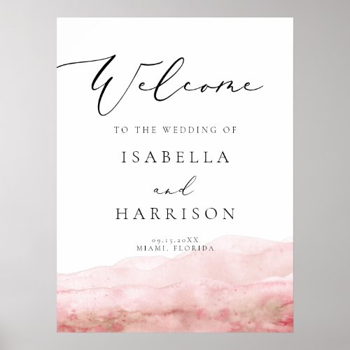 JULIEN  Blush Pink Watercolor Wedding Welcome Poster
