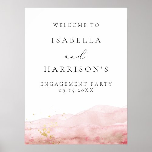 JULIEN Blush Watercolor Gold Engagement Welcome Poster