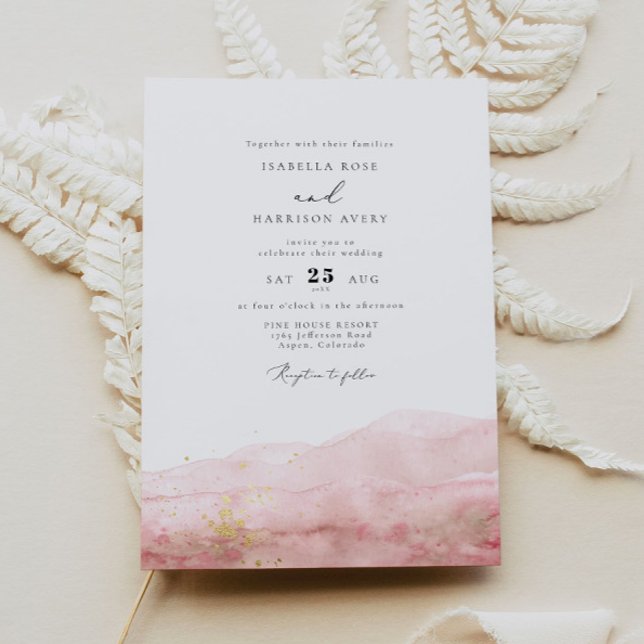 JULIEN | Blush Watercolor Smudge Gold Wedding Invitation (Creator Uploaded)