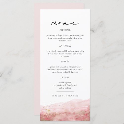 JULIEN Dusty Rose Blush Pink Watercolor Gold Fleck Menu