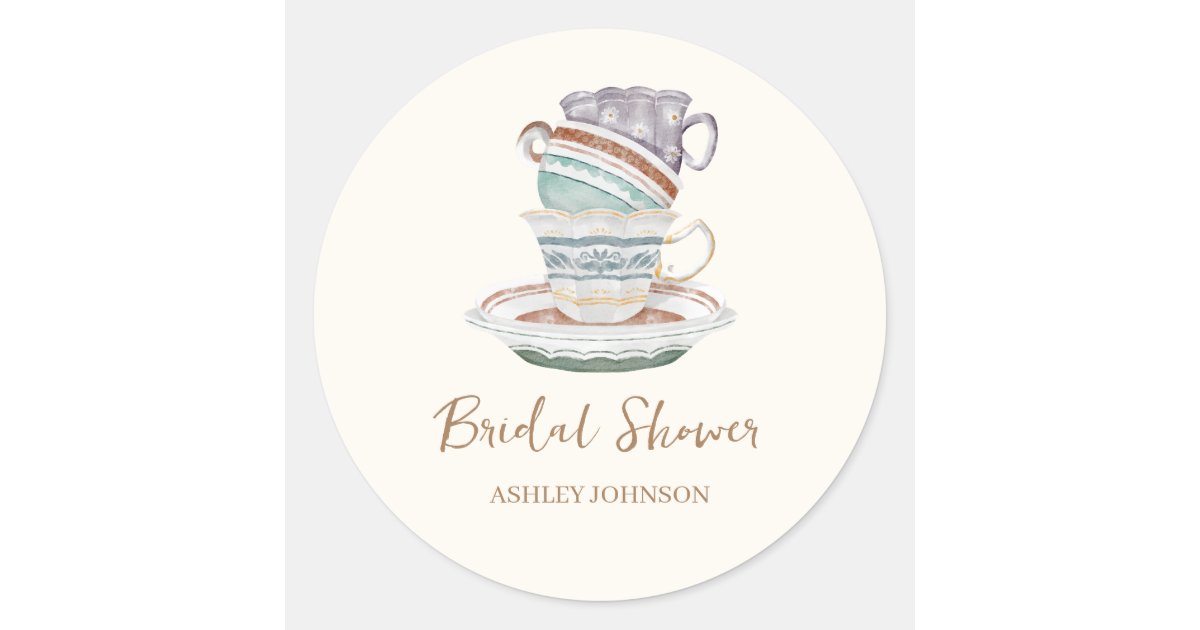 Sticker Julit JULIET Tea Set Party Bridal Shower Classic Round Sticker | Zazzle