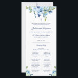 Juliette Blue Floral Catholic Wedding Program Mass<br><div class="desc">This elegant, Catholic wedding ceremony with mass program program card is double-sided. It features watercolor flowers in shades of dusty blue and navy blue and a simple Christian cross on the front along with your details written in a classic serif font and chic calligraphy script. The typography focused design provides...</div>