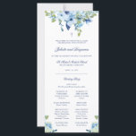 Juliette Blue Floral Catholic Wedding Program Mass<br><div class="desc">This elegant, Catholic wedding ceremony with mass program program card is double-sided. It features watercolor flowers in shades of dusty blue and navy blue and a simple Christian cross on the front along with your details written in a classic serif font and chic calligraphy script. The typography focused design provides...</div>