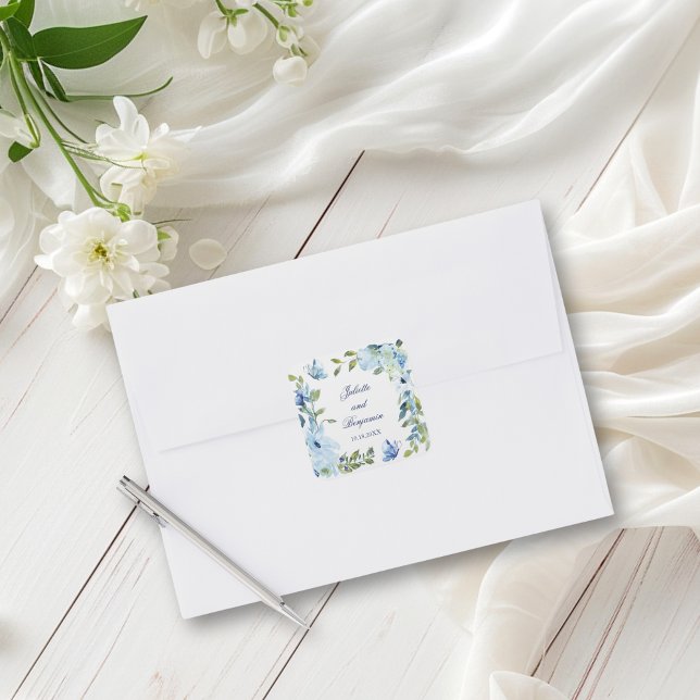 Juliette Blue Wedding Invitation Envelope Seals (These dusty blue, floral envelope seals are perfect for a vintage or romantic wedding)