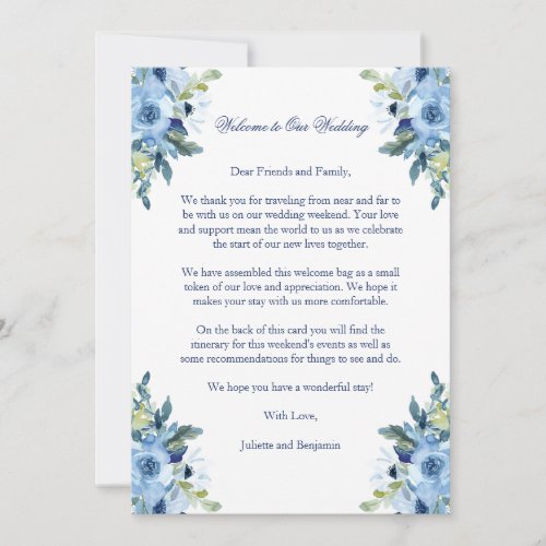 Juliette Blue Wedding Welcome Letter  Itinerary