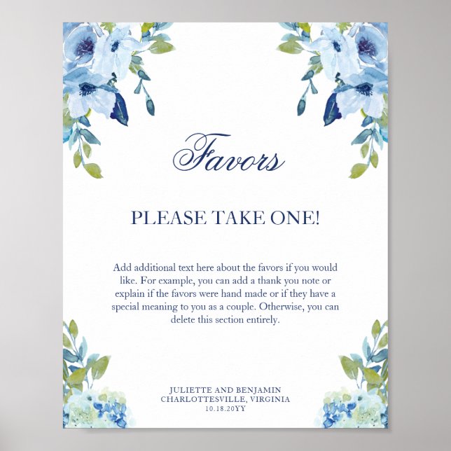 Juliette Dusty Blue Favors Wedding Sign (Front)