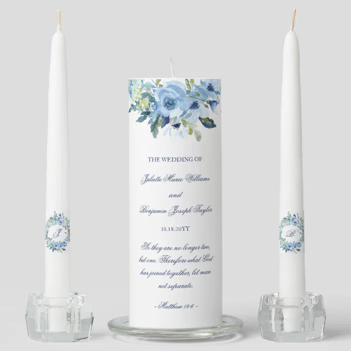 white & silver hand-carved wedding unity candles Set of 3 blue Ready To Ship 