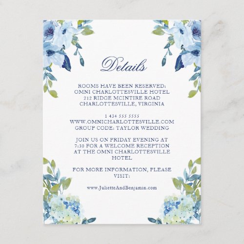 Juliette Dusty Blue Floral Wedding Details Enclosure Card