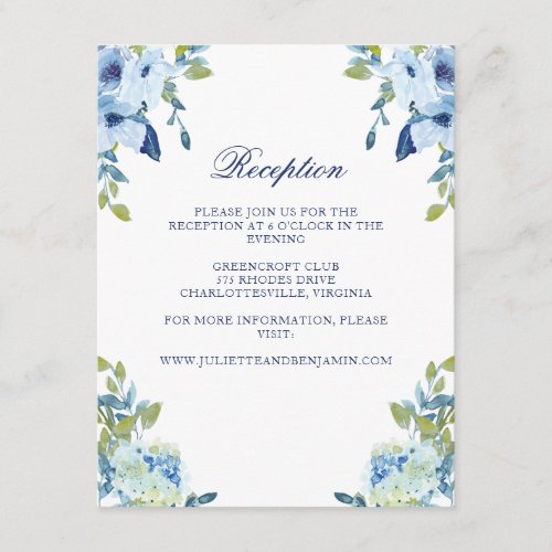 Juliette Dusty Blue Floral Wedding Reception Enclosure Card