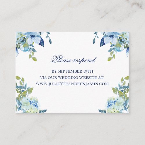 Juliette Dusty Blue Floral  Wedding Website RSVP Enclosure Card