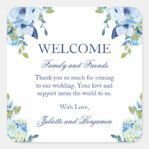 Juliette Dusty Blue Floral Wedding Welcome Bag Square Sticker