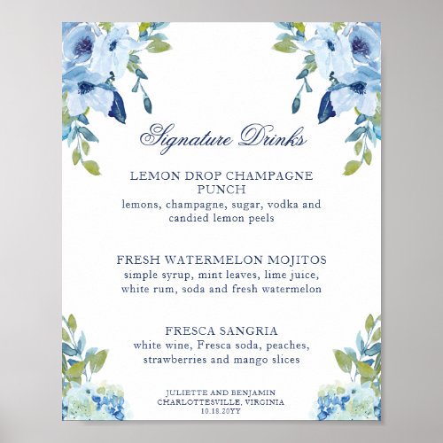 Juliette Dusty Blue Signature Drinks Wedding Sign