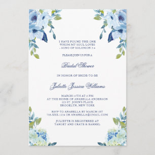 Juliette Elegant Floral Dusty Blue Bridal Shower Invitation