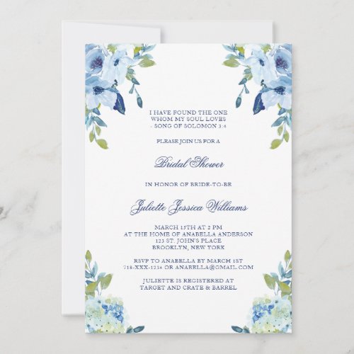 Juliette Elegant Floral Dusty Blue Bridal Shower Invitation