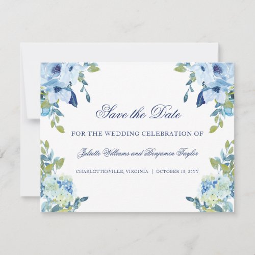 Juliette Floral Dusty Blue Calligraphy Wedding Save The Date