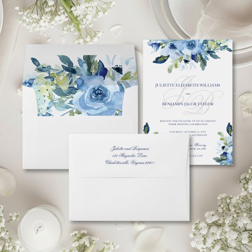 Juliette Floral Dusty Blue Wedding Invitation Envelope