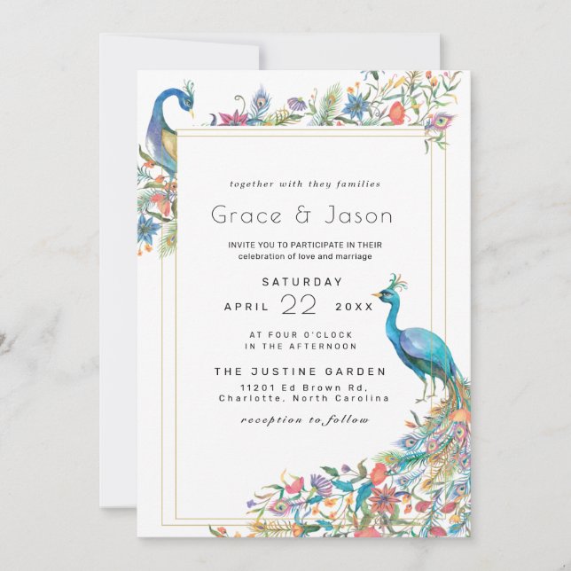 Julio Collection Wedding Invitation | Peacock (Front)