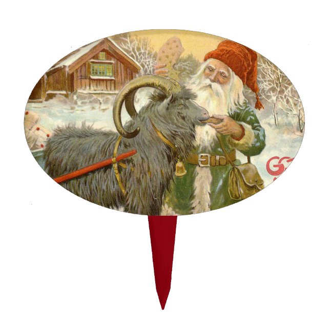 Jultomten Feeds Yule Goat a Cookie Cake Topper (Front)